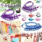 Elastic Clothesline Rope with 12 Clips & 2 Hooks – Travel & Home Laundry Drying Rope (Multicolor, 185CM)